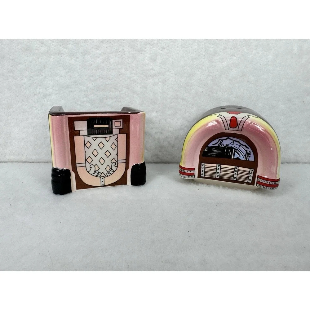 Jukebox Salt and Pepper Shakers Five and Dime Sarsaparilla Deco Designs VTG 1986